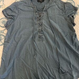 Express Light Blue Lace-Up Denim Top